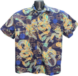 Blue and Golden Dragon Hawaiian Shirt- Made in USA- Cotton